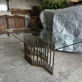 Rectangular glass dining table with brass legs, 1970s.