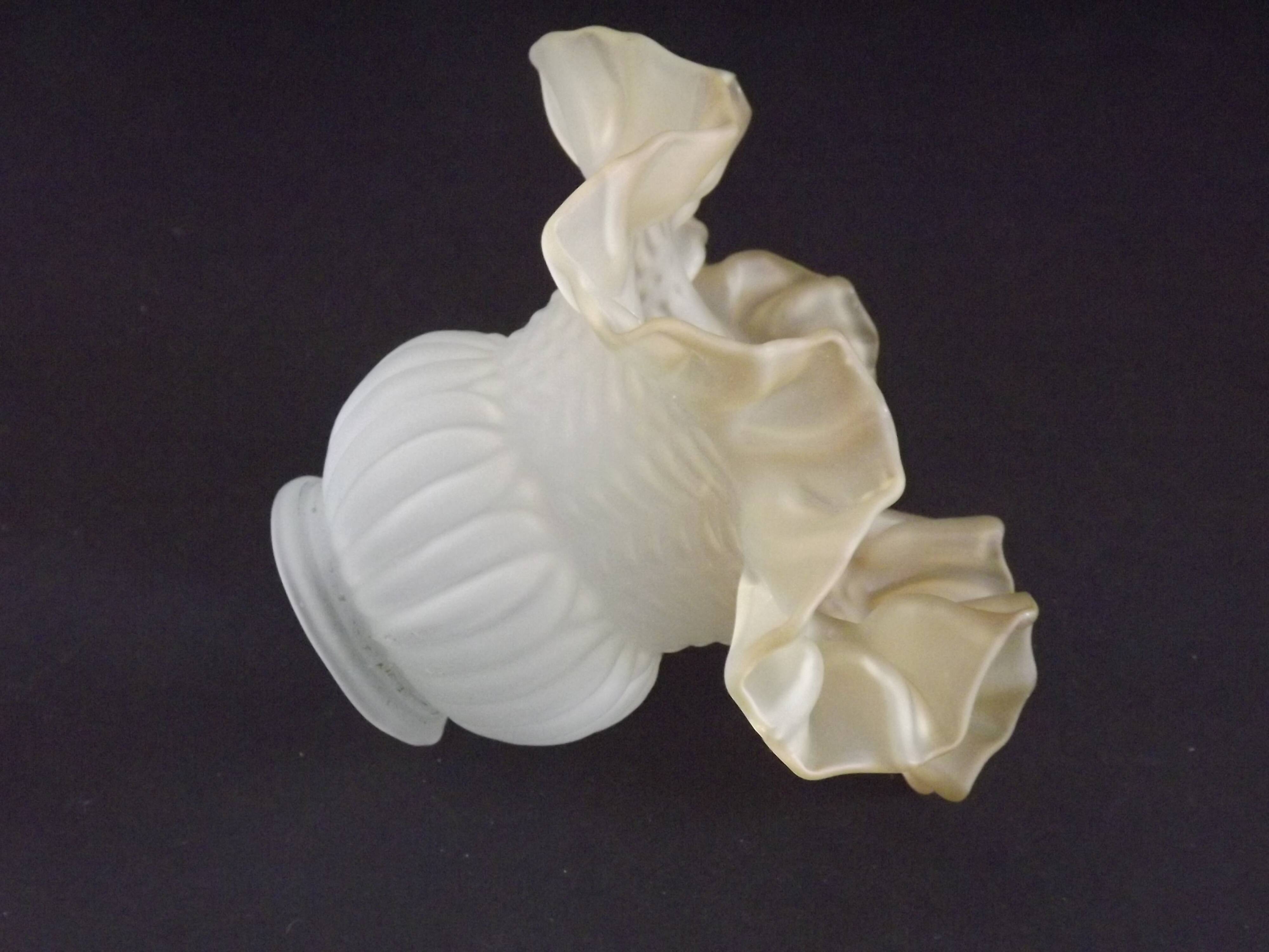 Vintage French Opaque White Glass Replacement Shade with Frilled Amber Edge