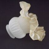 Vintage French Opaque White Glass Replacement Shade with Frilled Amber Edge