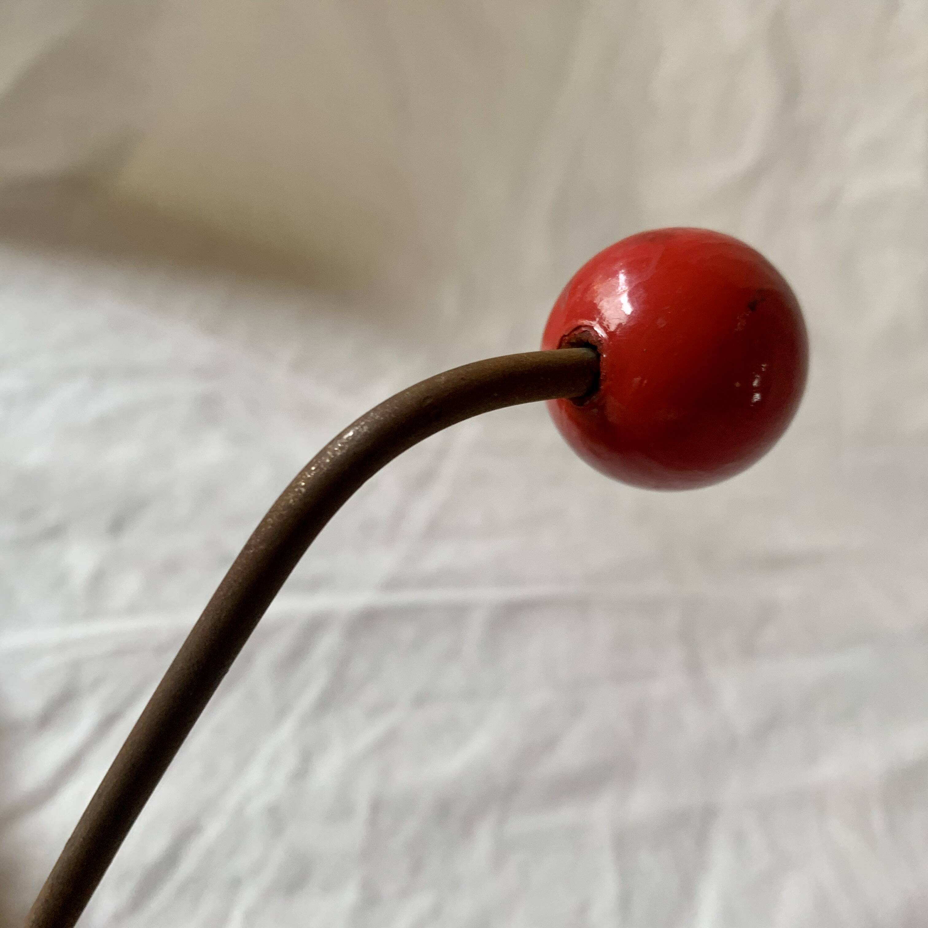 Vintage wooden wall coat rack - 4 red ball coat hooks