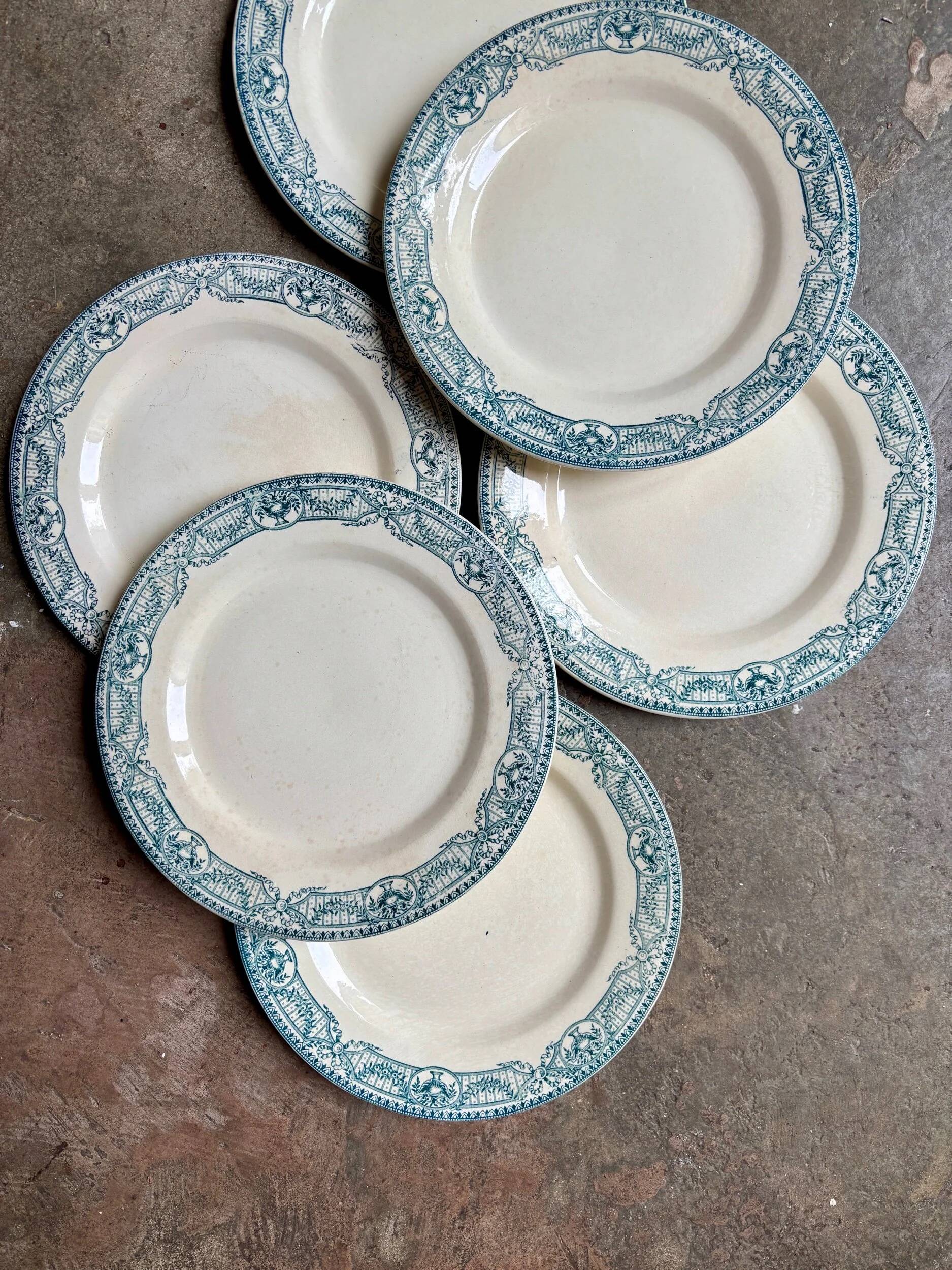 6 flat plates Salins in ironstone, "Directoire" service
