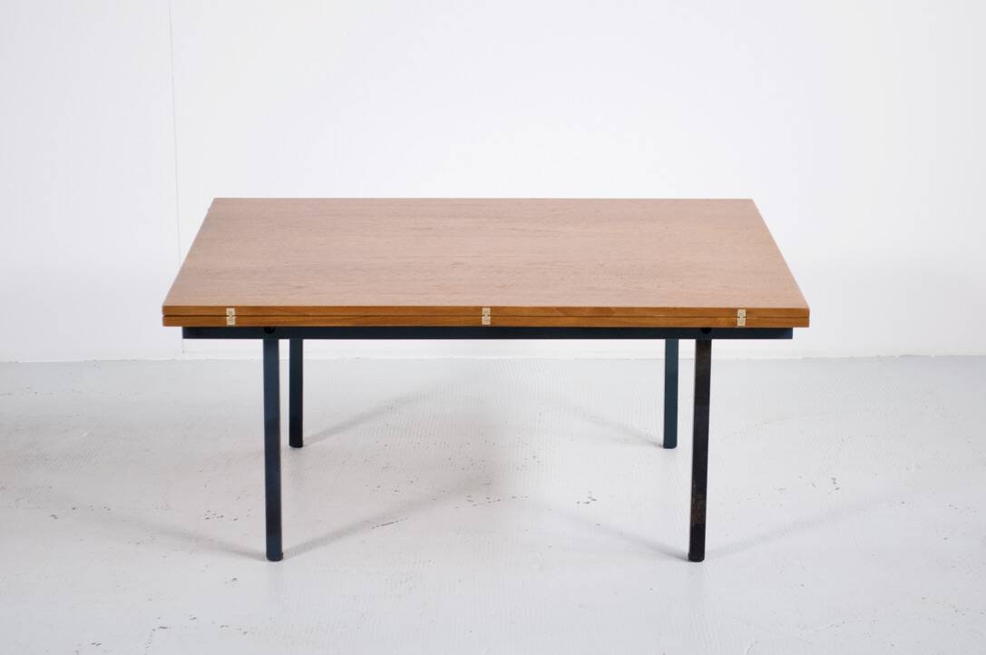 Transformable table teak and steel 1950's french manufacture