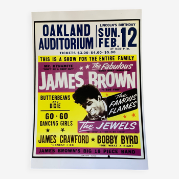 Grande Affiche de Concert de JAMES BROWN à l'AUDITORIUM d'OAKLAND 1967