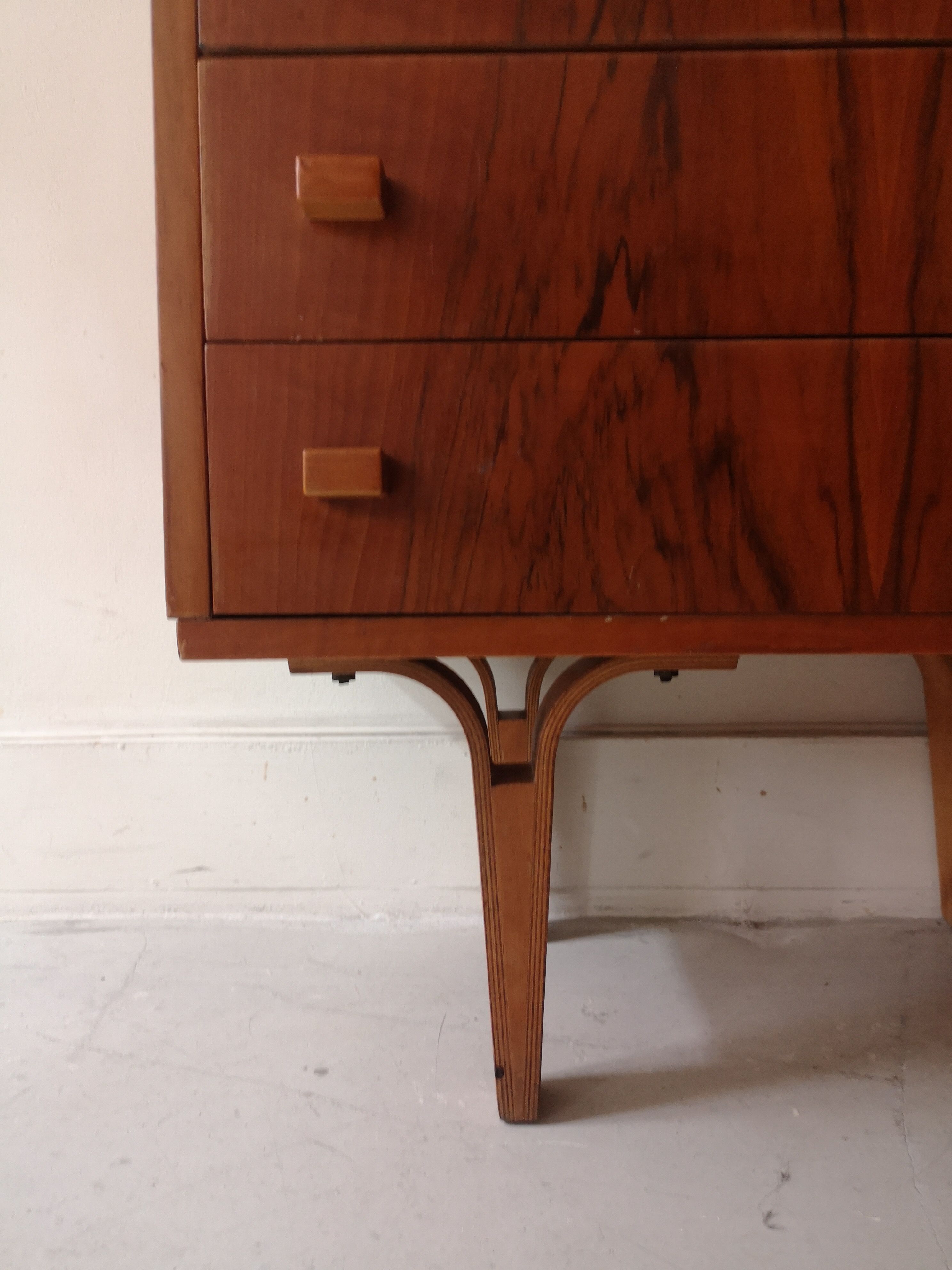 Chest of drawers in rosewood and vintage mid-century black glass, czechoslovakia 1970