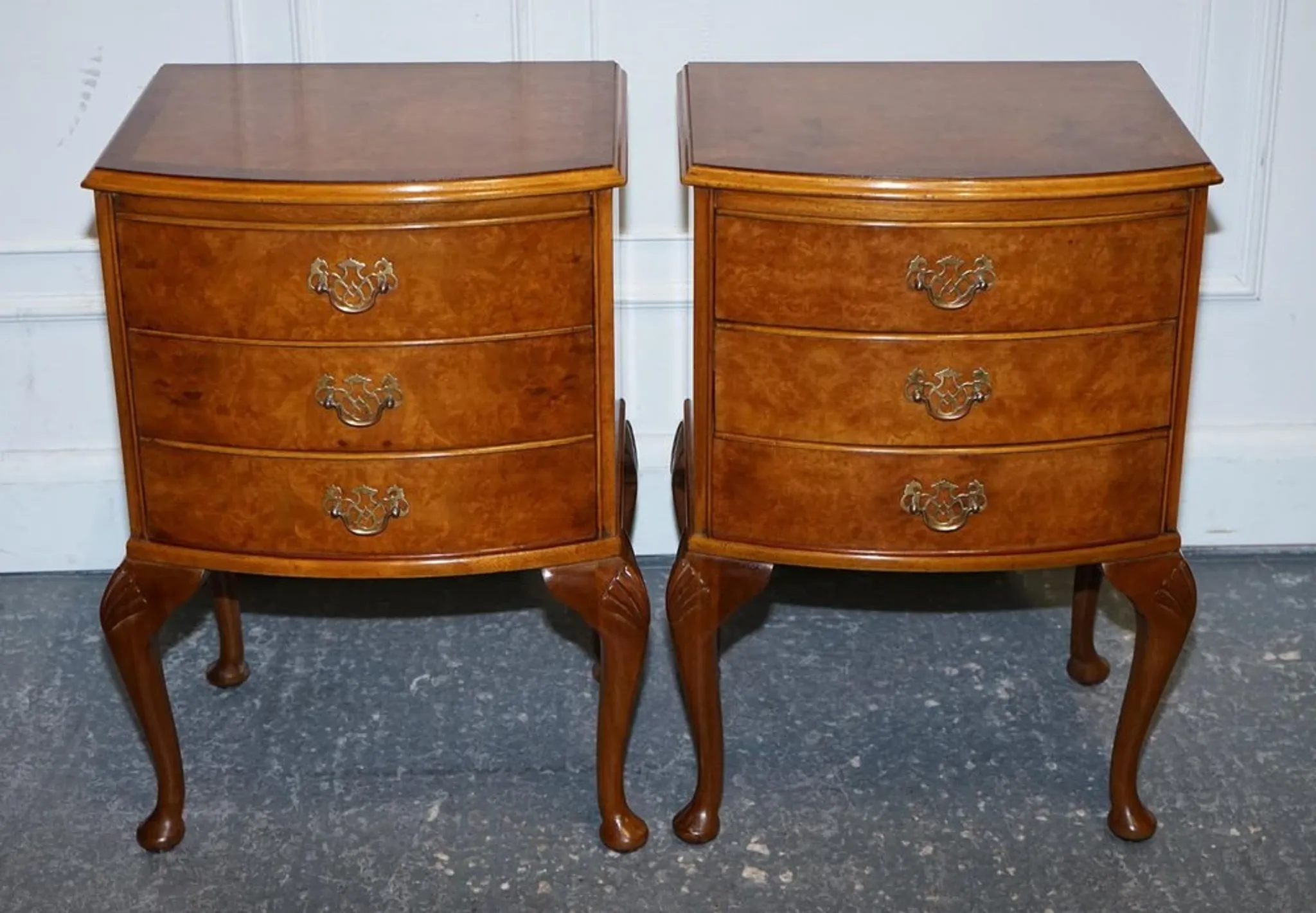 Art Deco Walnut Burl Bedside Tables, Set of 2
