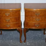 Art Deco Walnut Burl Bedside Tables, Set of 2