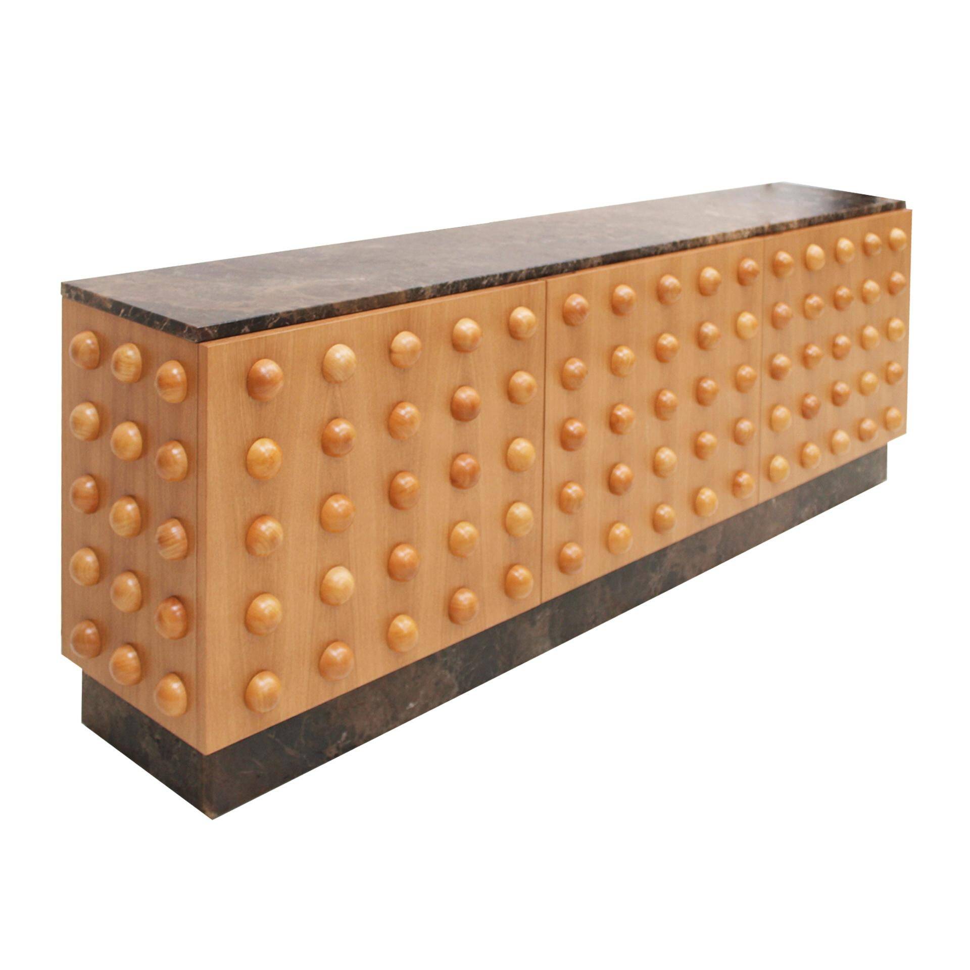 Handmade Carved Oak Sideboard With Emperor Marble Top, Italy