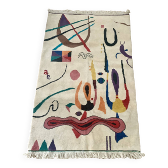 Vintage hand knotted wool carpet in the style of joan miro, 1980s