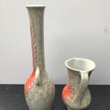Pair Of Old Vase Ceramics Orange Orange 70s Vintage