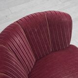 1960s, Danish 2-seater "Banana" sofa, red furniture velour, oak wood.