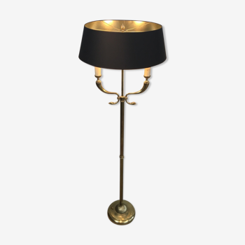 Floor lamp of parquet in neoclassical style in brass with dolphin heads. french work of the ma
