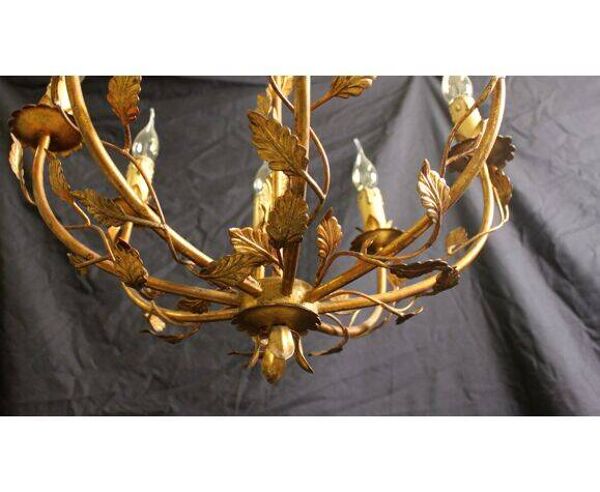 Lustre végétal en métal doré, 1960