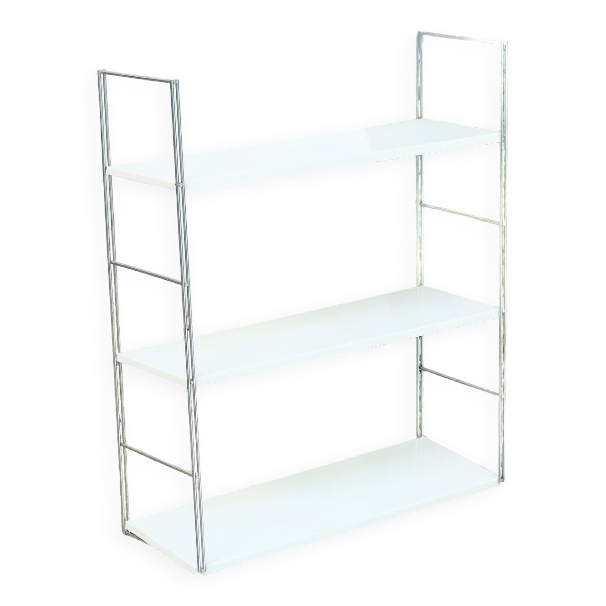 Modular shelves in white and silver metal, 50s
