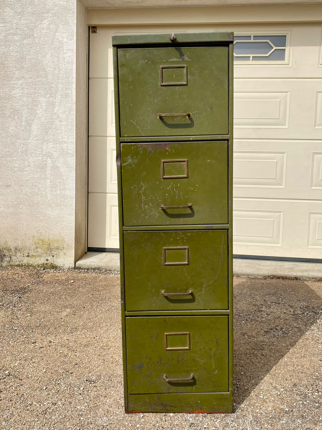 Antique military 4-drawer metal locker, archive, cabinet, filing cabinet