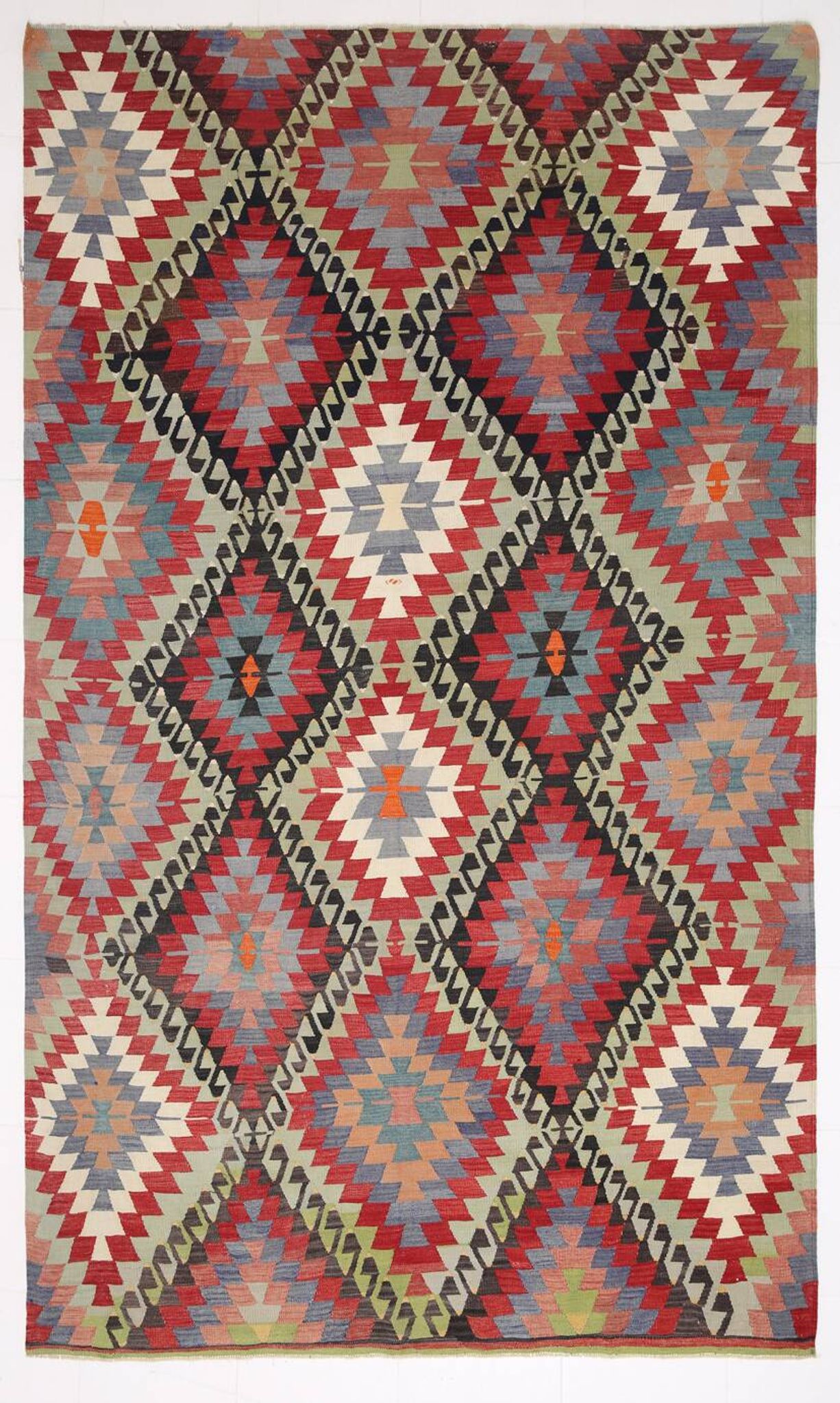 6x10 Green & Red Tribal Vintage Kilim Rug, 199x320Cm