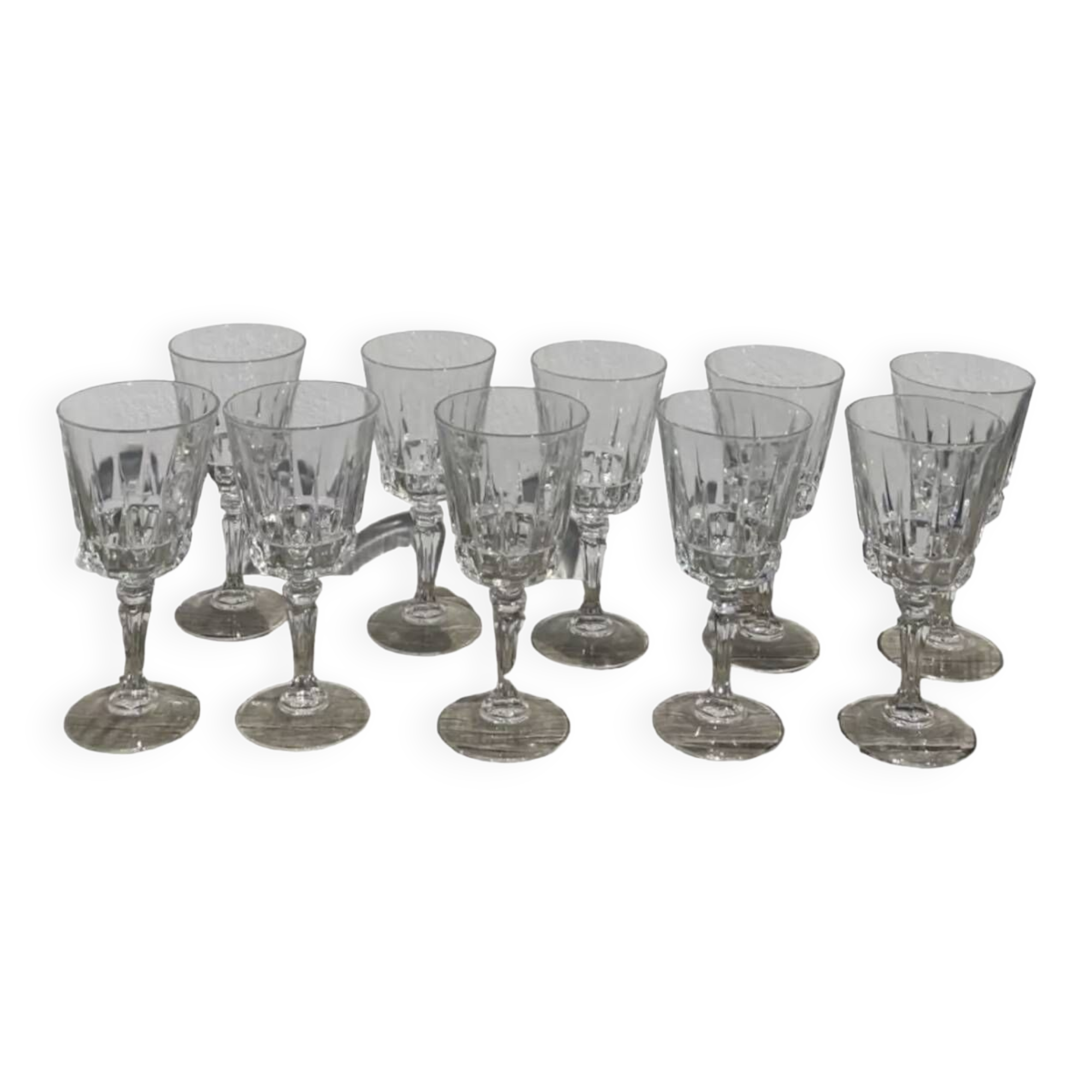 10 old cut stemmed glasses
