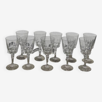 10 old cut stemmed glasses