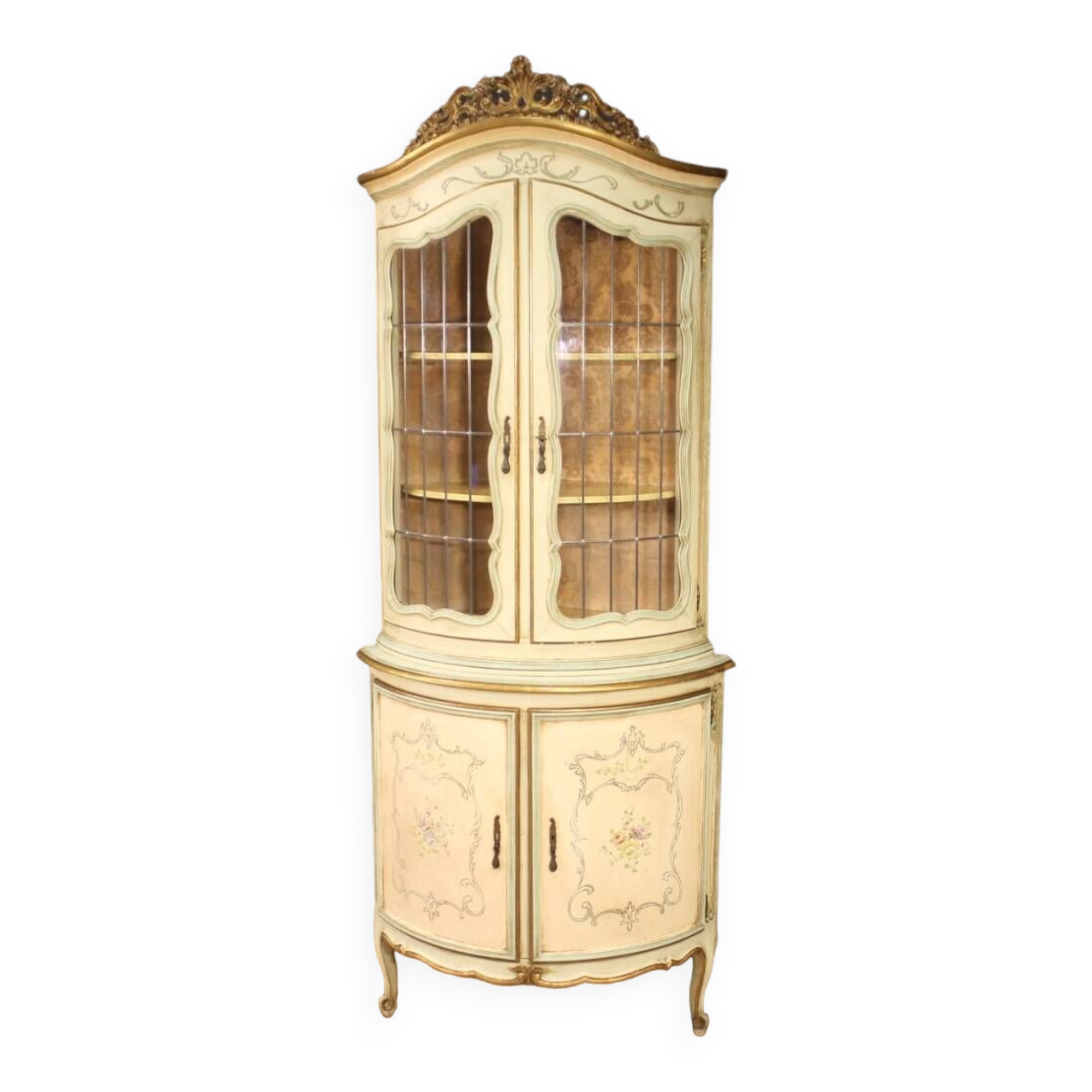 Lacquered, gilded and painted Venetian corner cabinet
