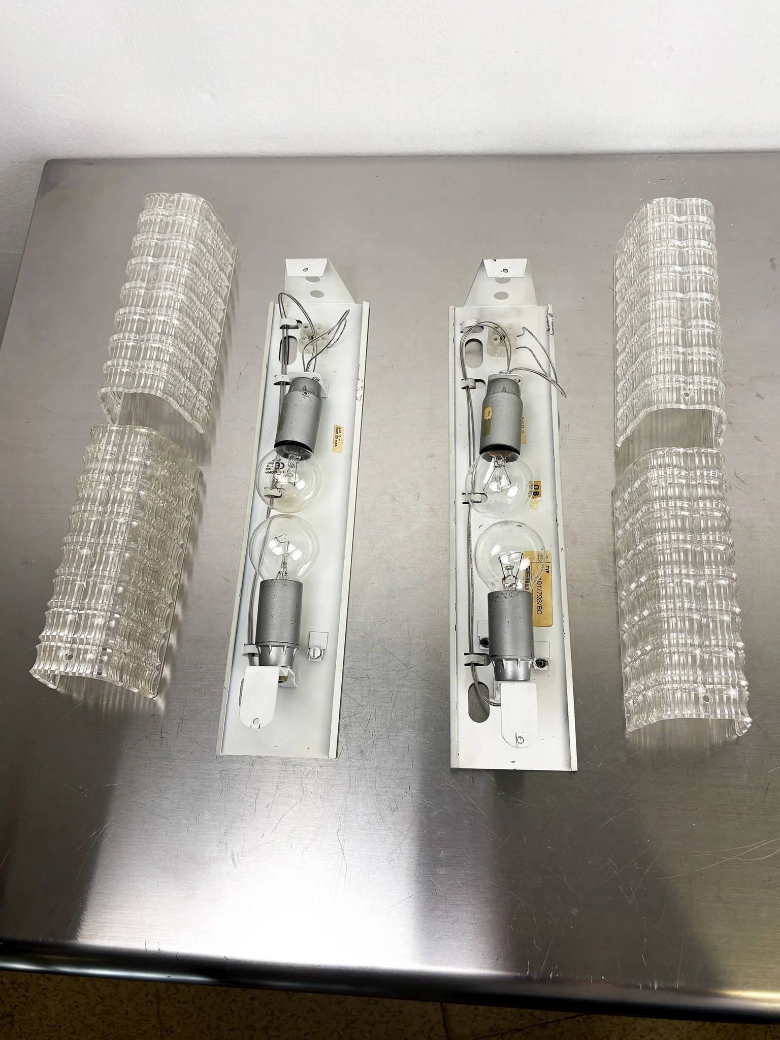 Pair of Lucite tube wall sconces by Geru Leuchten, frosted effect, Germany 1970s