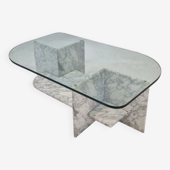 Table basse italienne en marbre et verre, années 1980