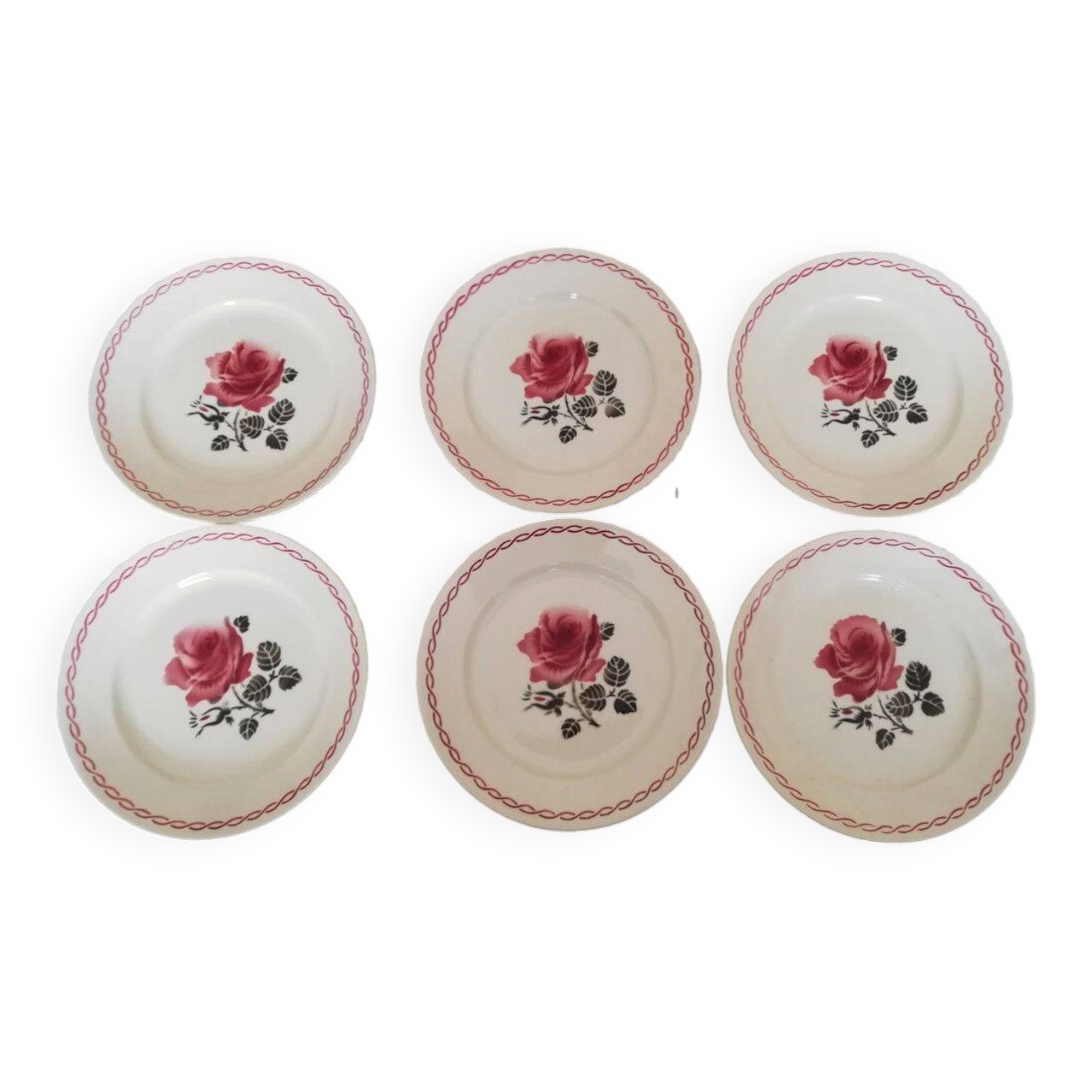 Ensemble 6 assiettes plates vintage Badonviller "Germaine"