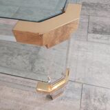 Table basse vintage en verre et laiton par Charles & Hollis Jones, 1970s