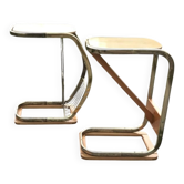 Set de 2 tables d'appoint mid-century marron en bois avec porte-revues, Italie 1950s