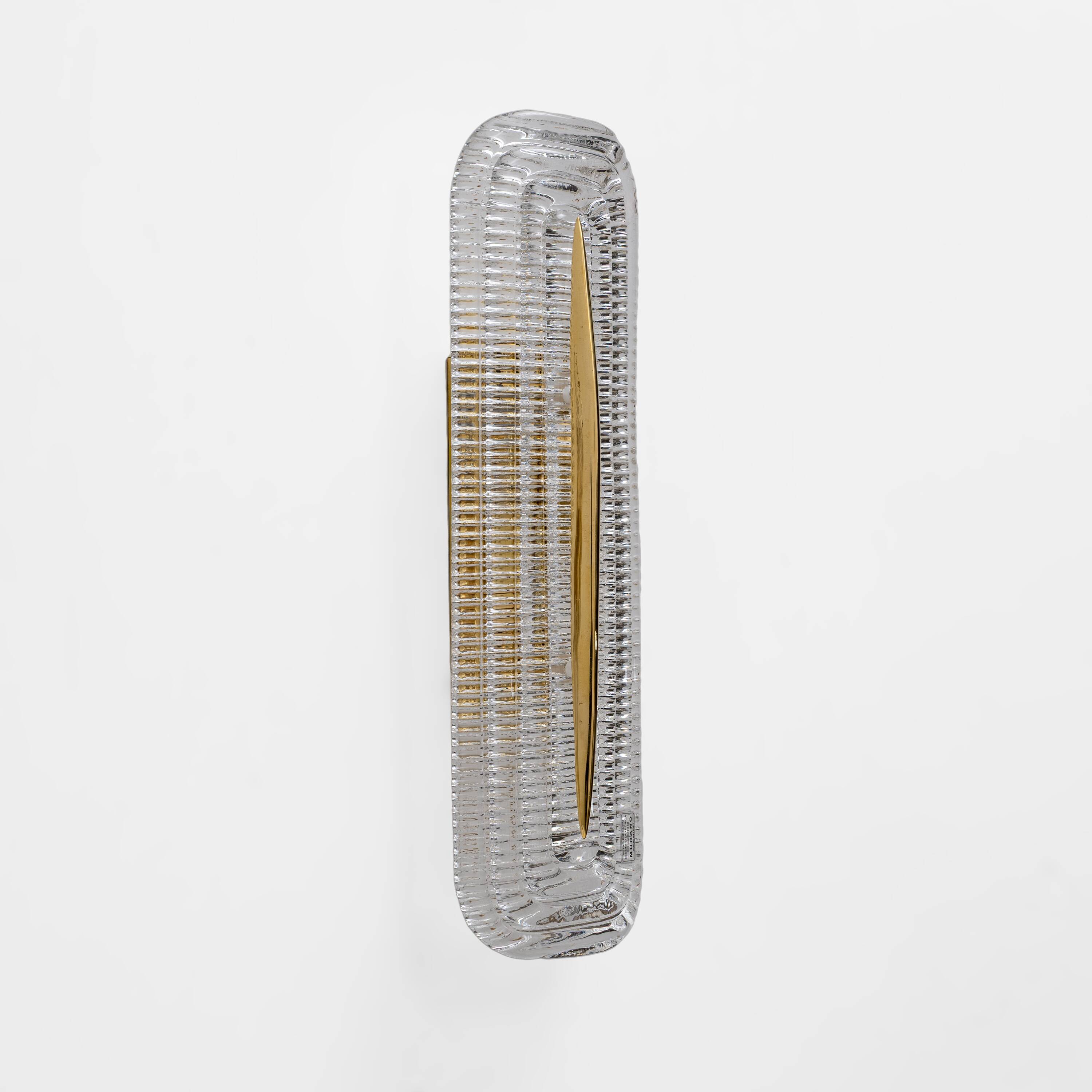 Pair of Modern Murano Glass Transparent and Brass Sconces, Italy