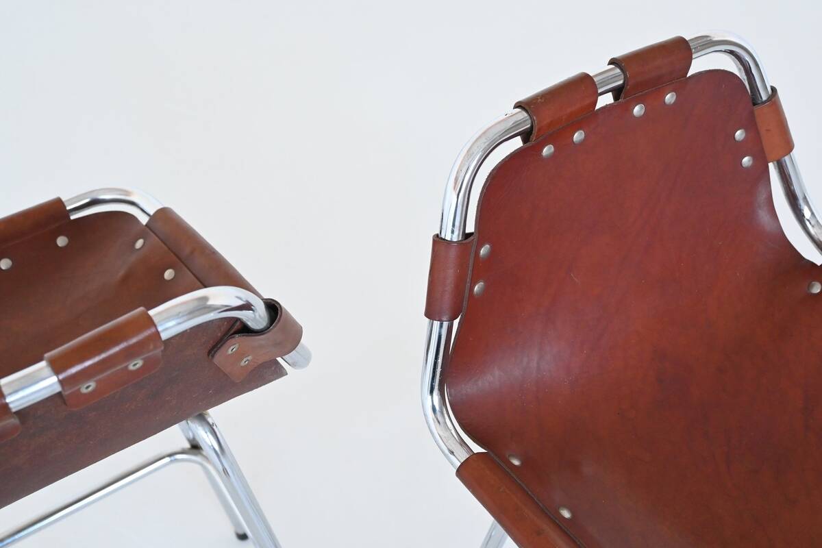 Charlotte Perriand bar stools in leather Les Arcs Ski Resort France 1960