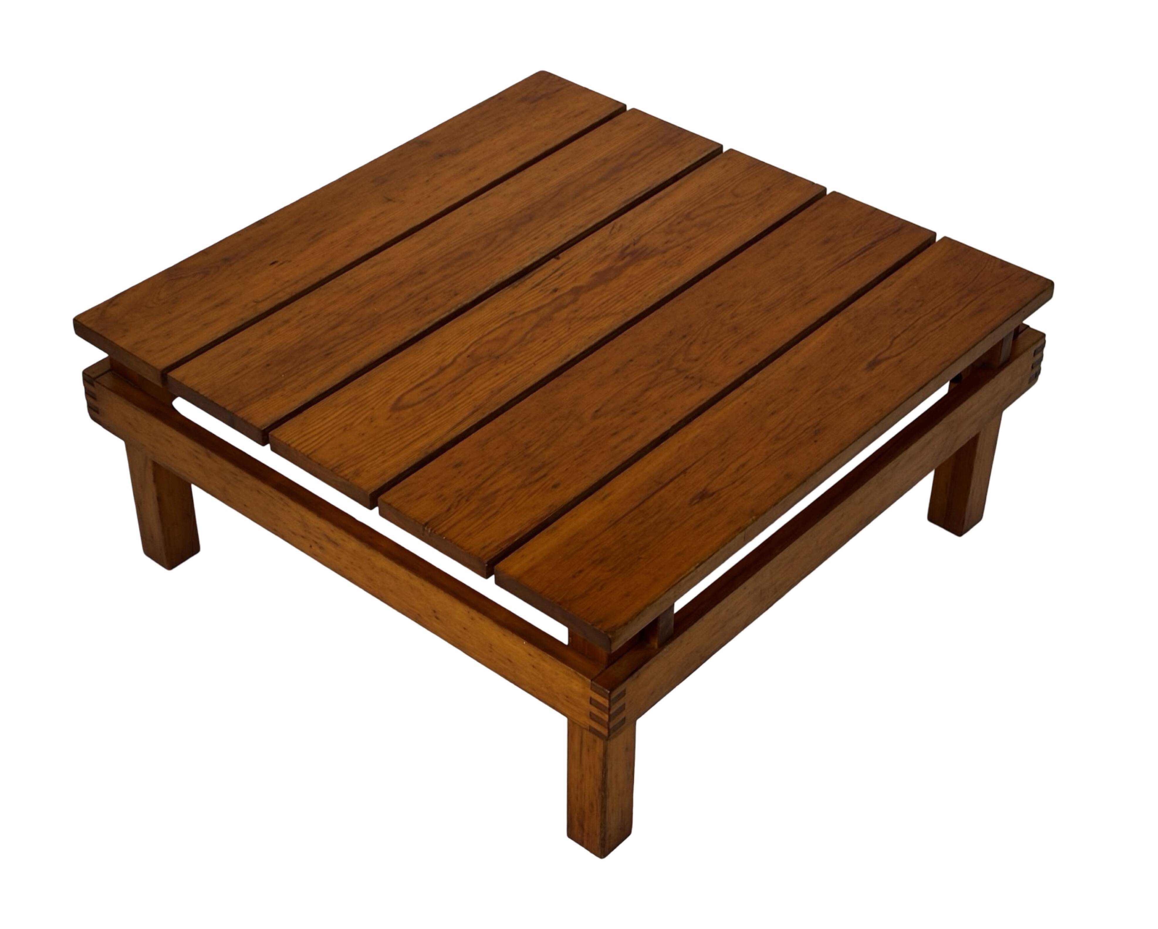 Vintage Pinewood Slatted Coffee Table Design 1970s