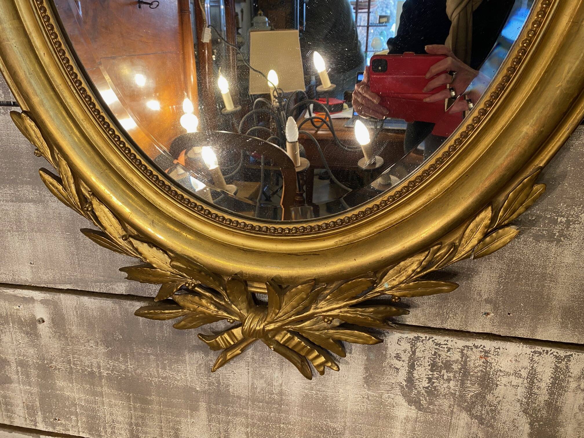 Louis xvi style mirror gilt wood with beveled glass leaf 19th c. period