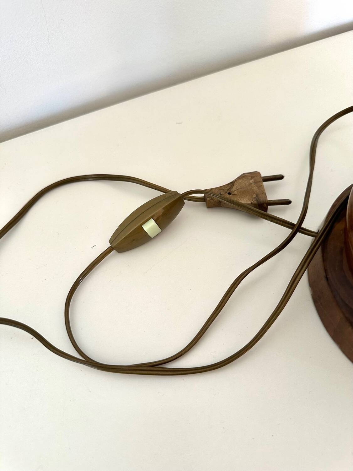 Turned wood and velvet lamp