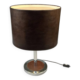 Lampe de table vintage, base chromée et abat-jour en cuir. Années 1970.