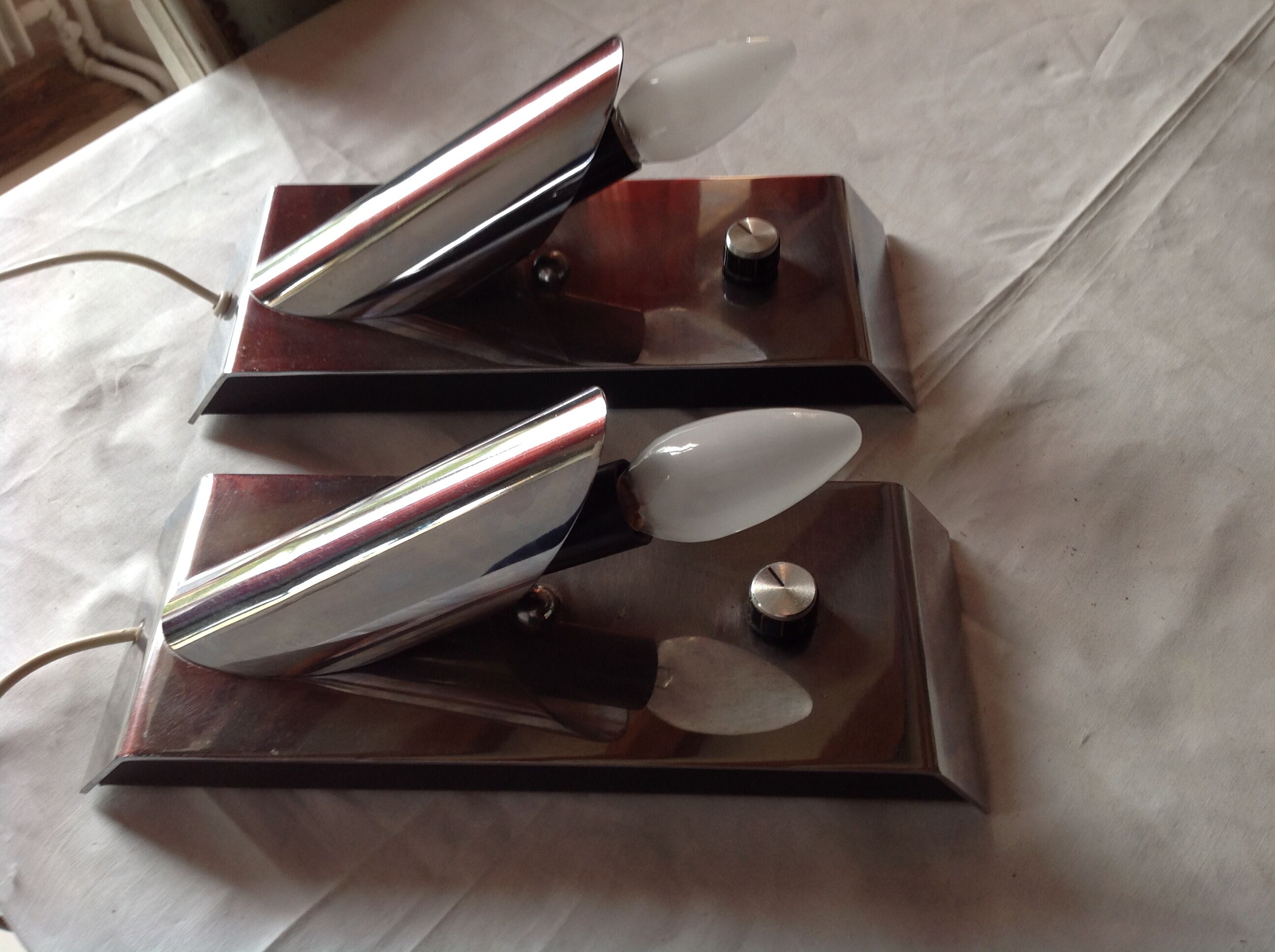 Pair of vintage chrome lamps, 70s