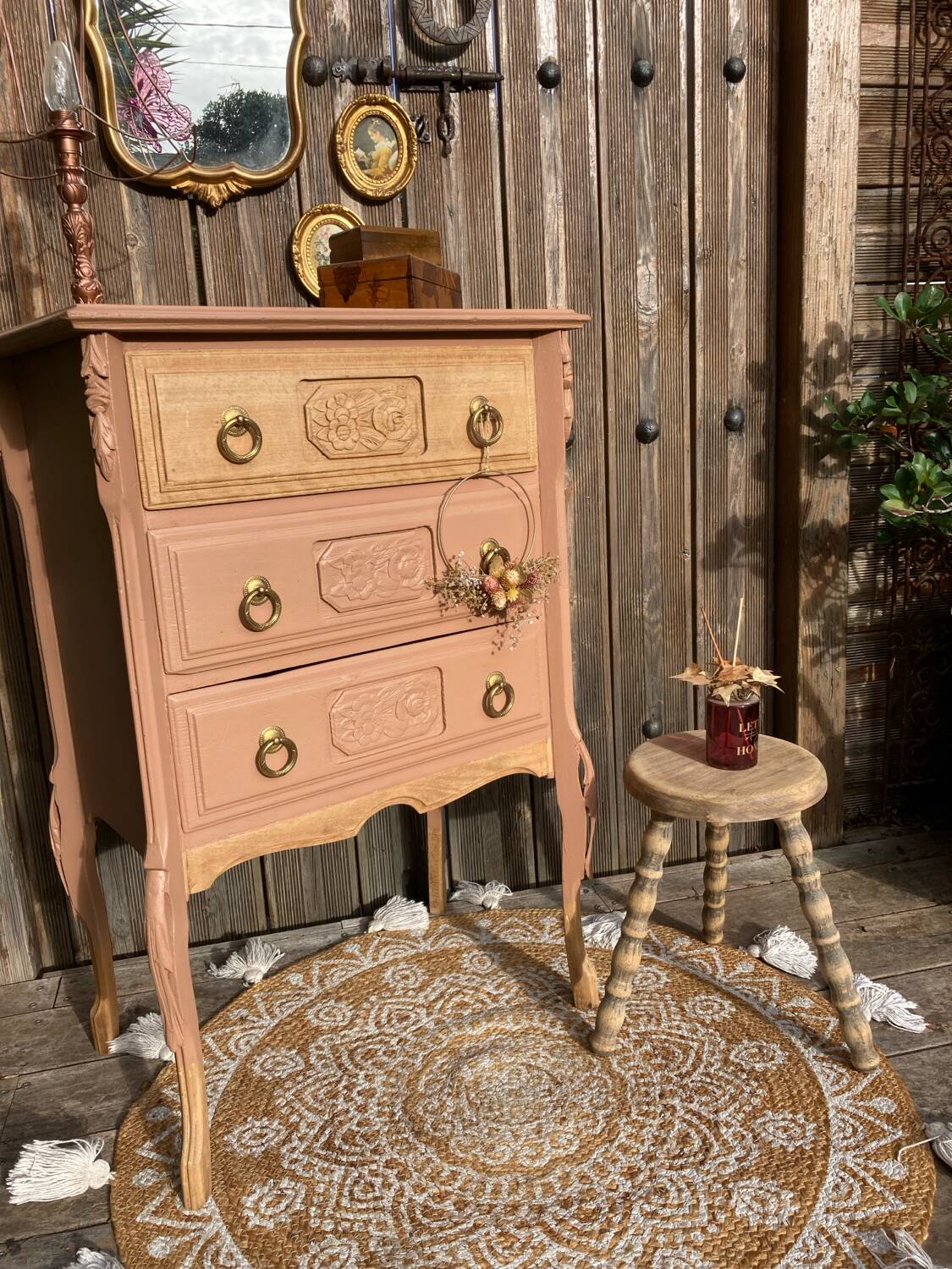 Petite commode ART DÉCO esprit coiffeuse terracotta