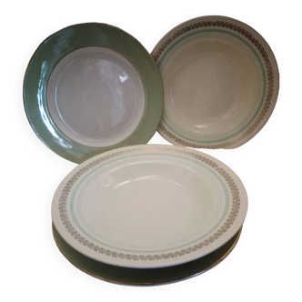 Set of 2 soup plates and 2 vintage flat plates