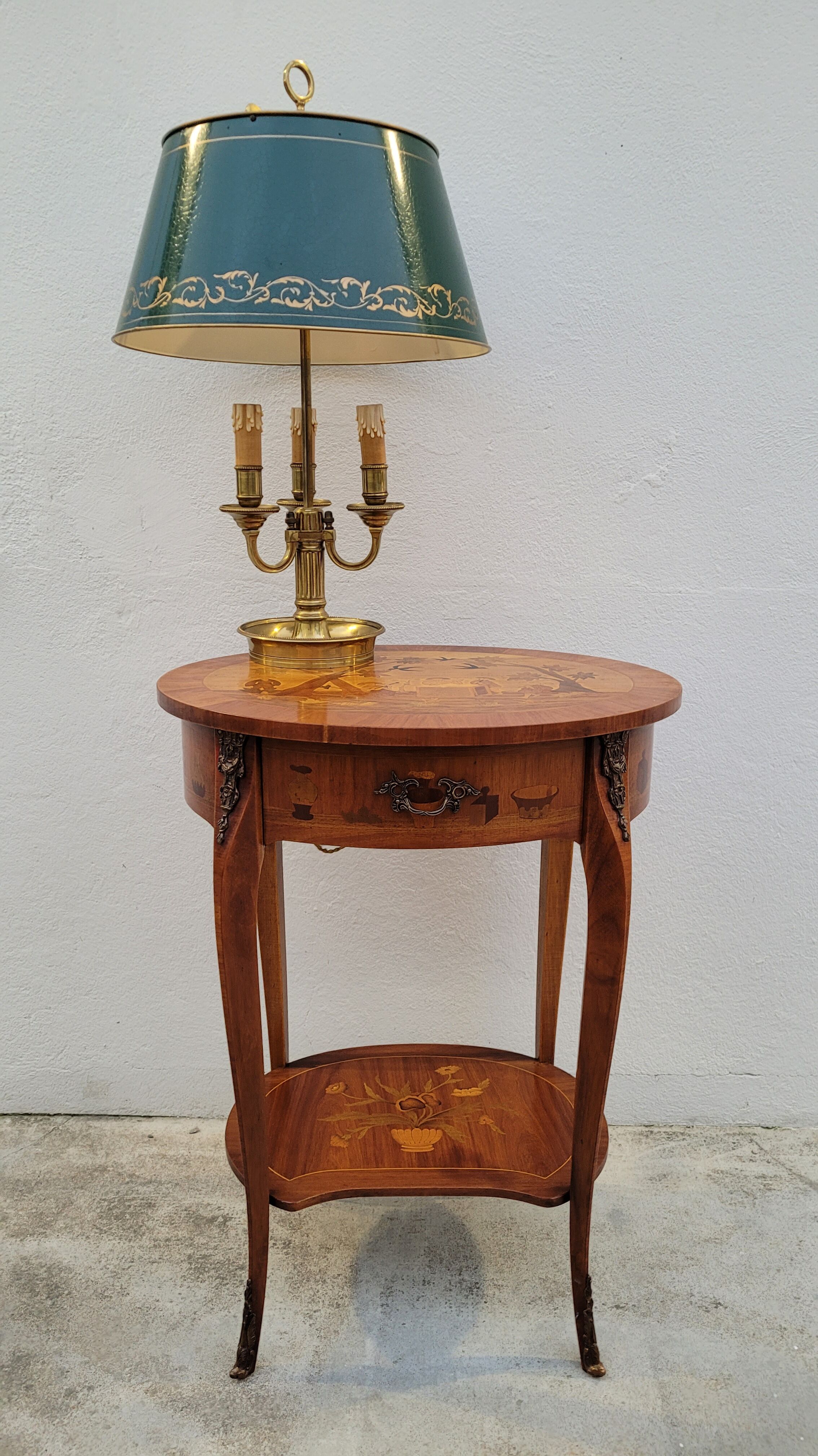 Louis xv style marquetry table Chinese scene