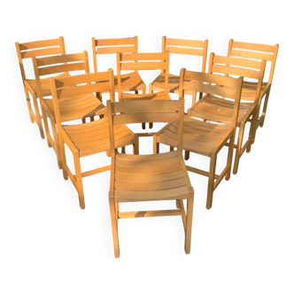 Solid beech chairs by André Sornay