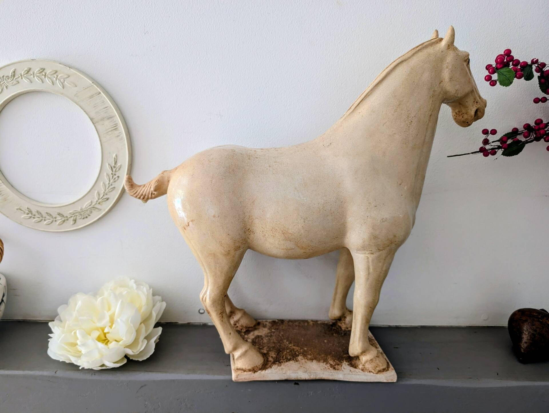 Large Tang-style horse in crackled ceramic 40 cm