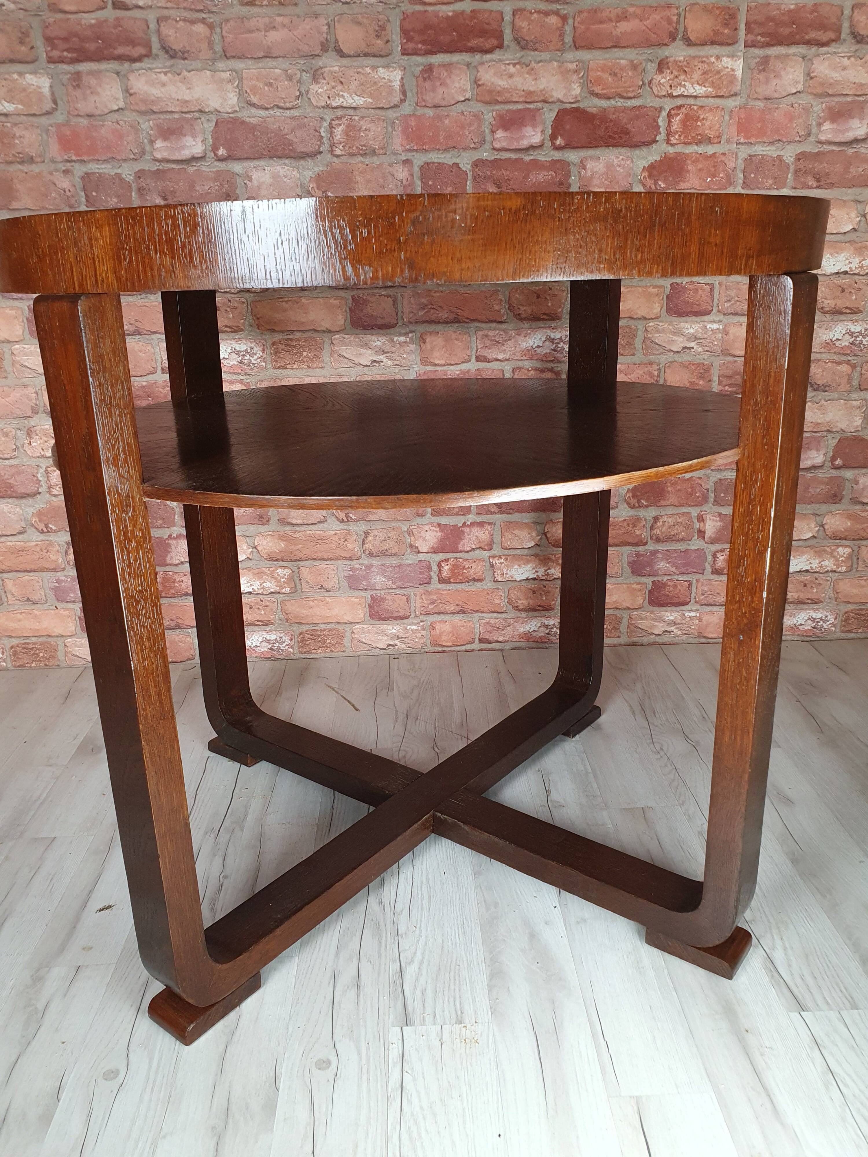 Table Art Déco en chêne rénovée, Pologne années 1930