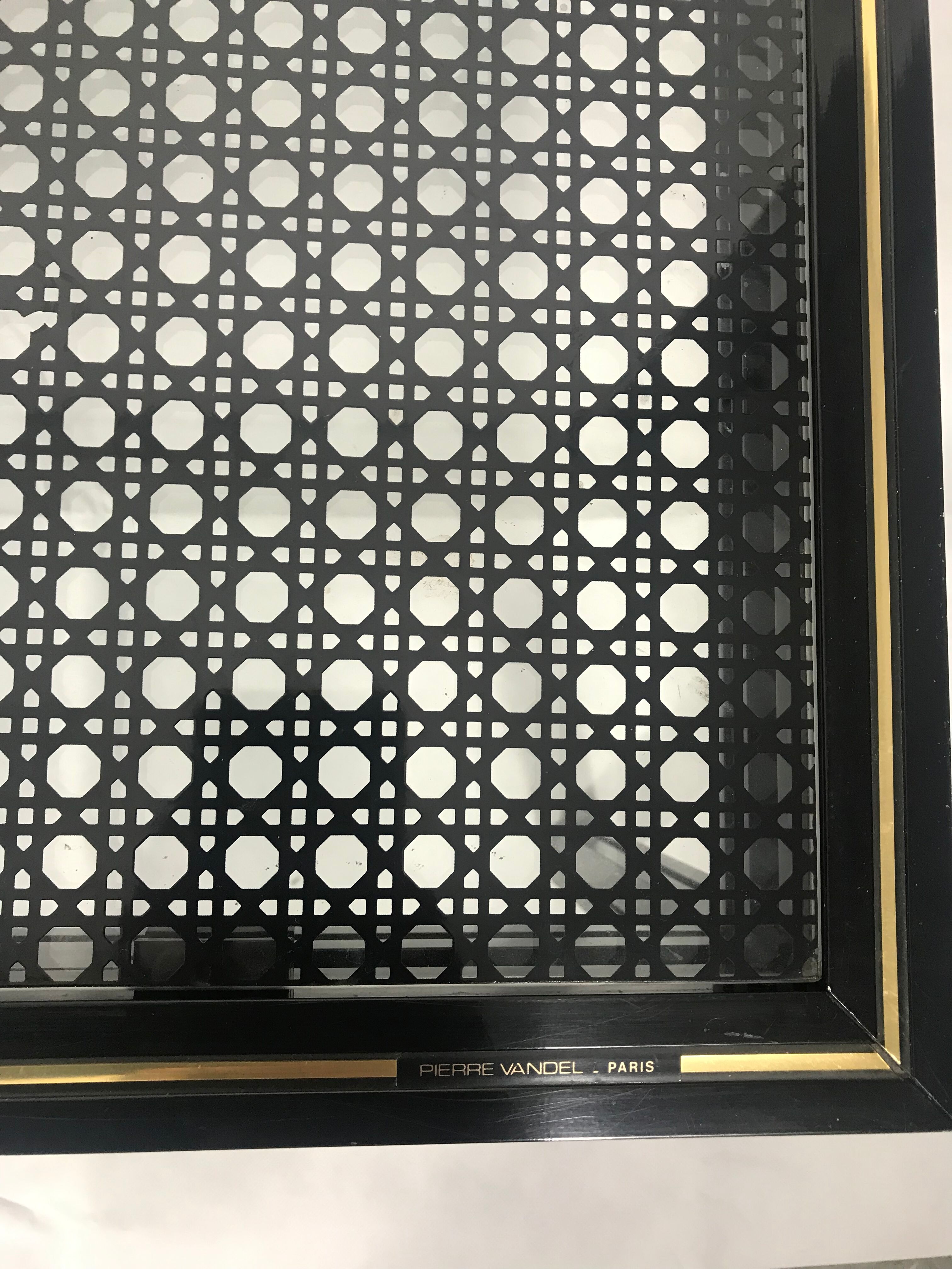 Pierre Vandel coffee table, glass with black cane pattern