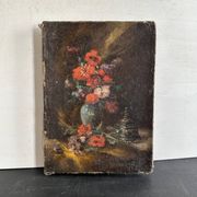 Miniature still life, oil painting signed from the 19th century, French school.