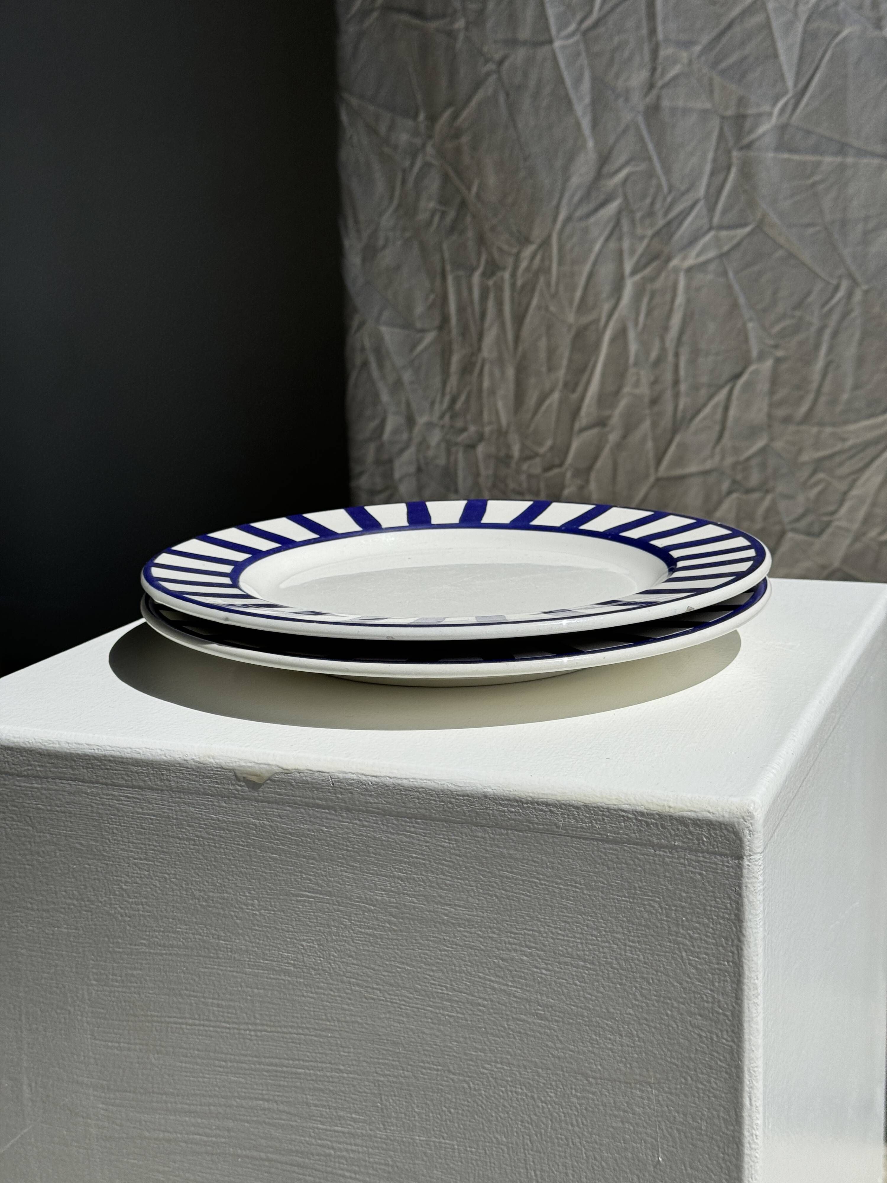 Set of 2 blue striped plates Ceramica Quadrifoglio Italy