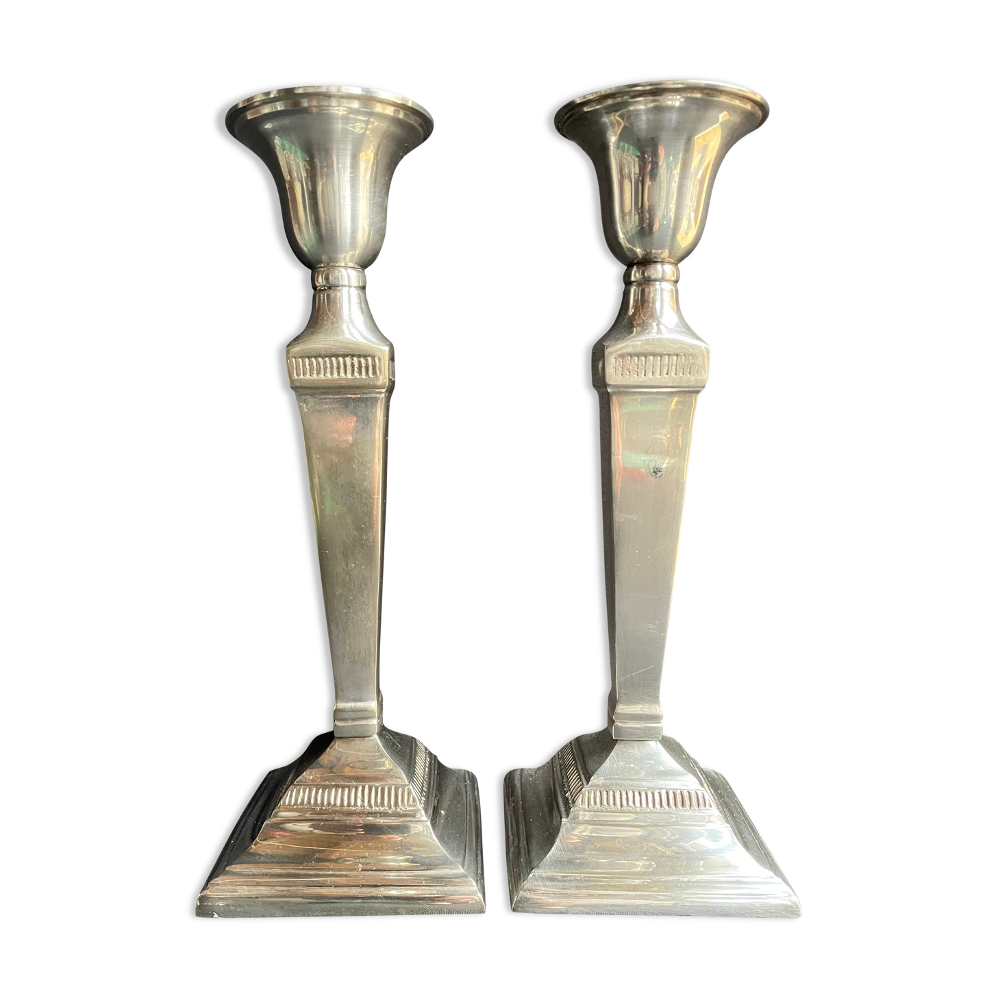 Candle holders (2) - Modern mid-century - Silver metal - Square base