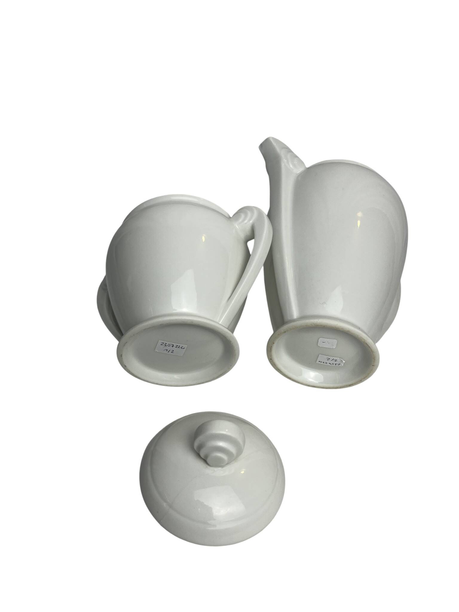 Art Deco white earthenware jug and sugar bowl set from around 1930.
