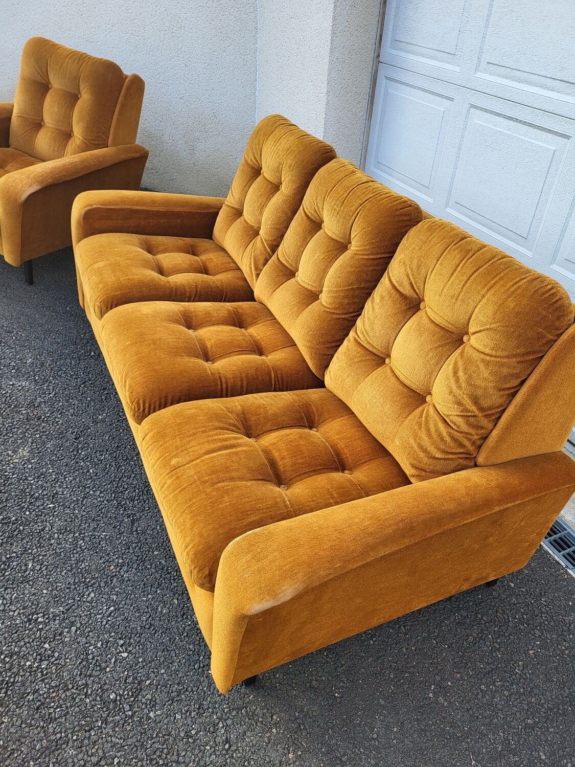 Ensemble canapé fauteuil vintage velours