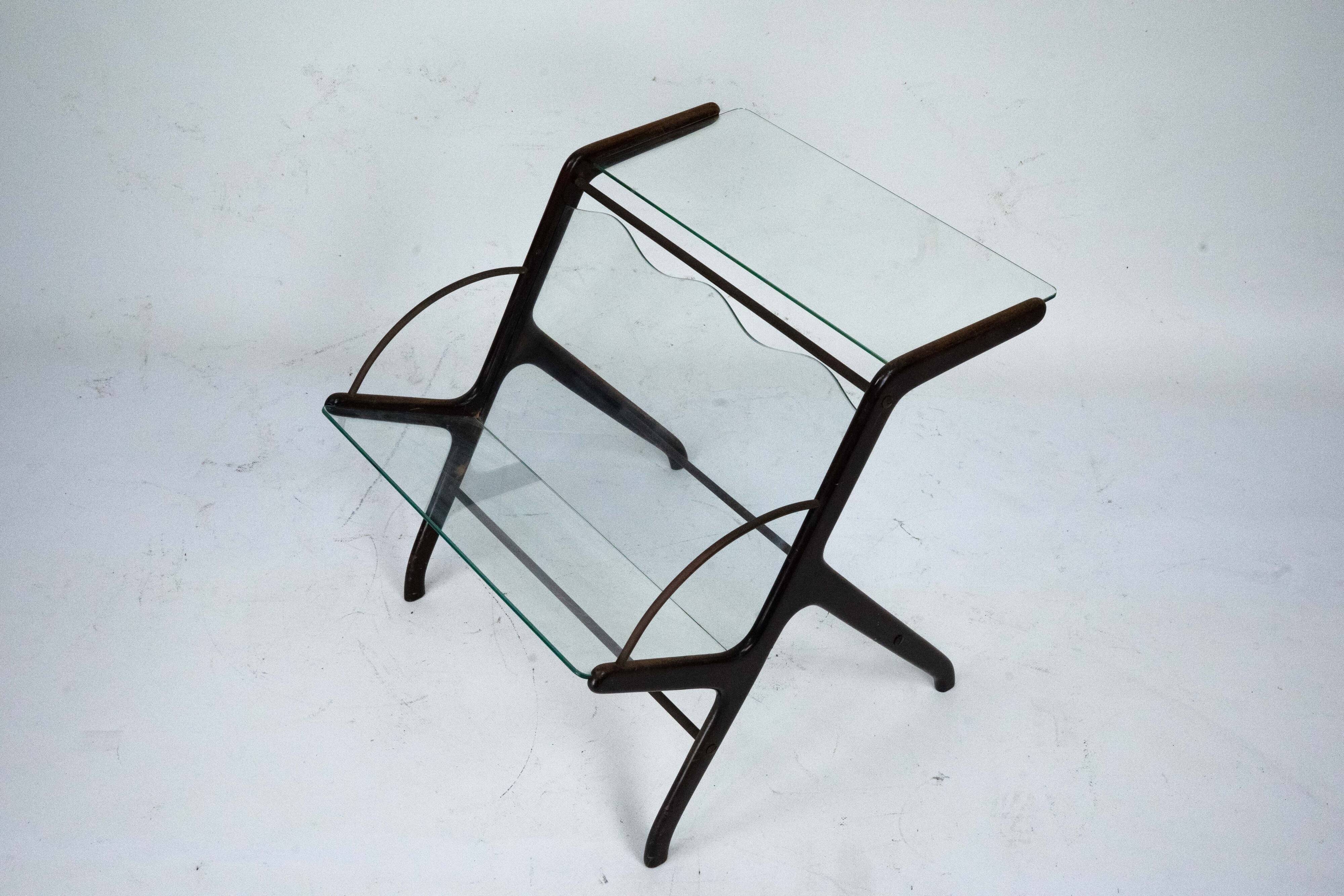 Ico Parisi Magazine Rack in Wood, Brass and Glass. Italy, 1950s