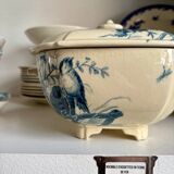 Gien ironstone soup tureen in blue, "Birds" service circa 1870.