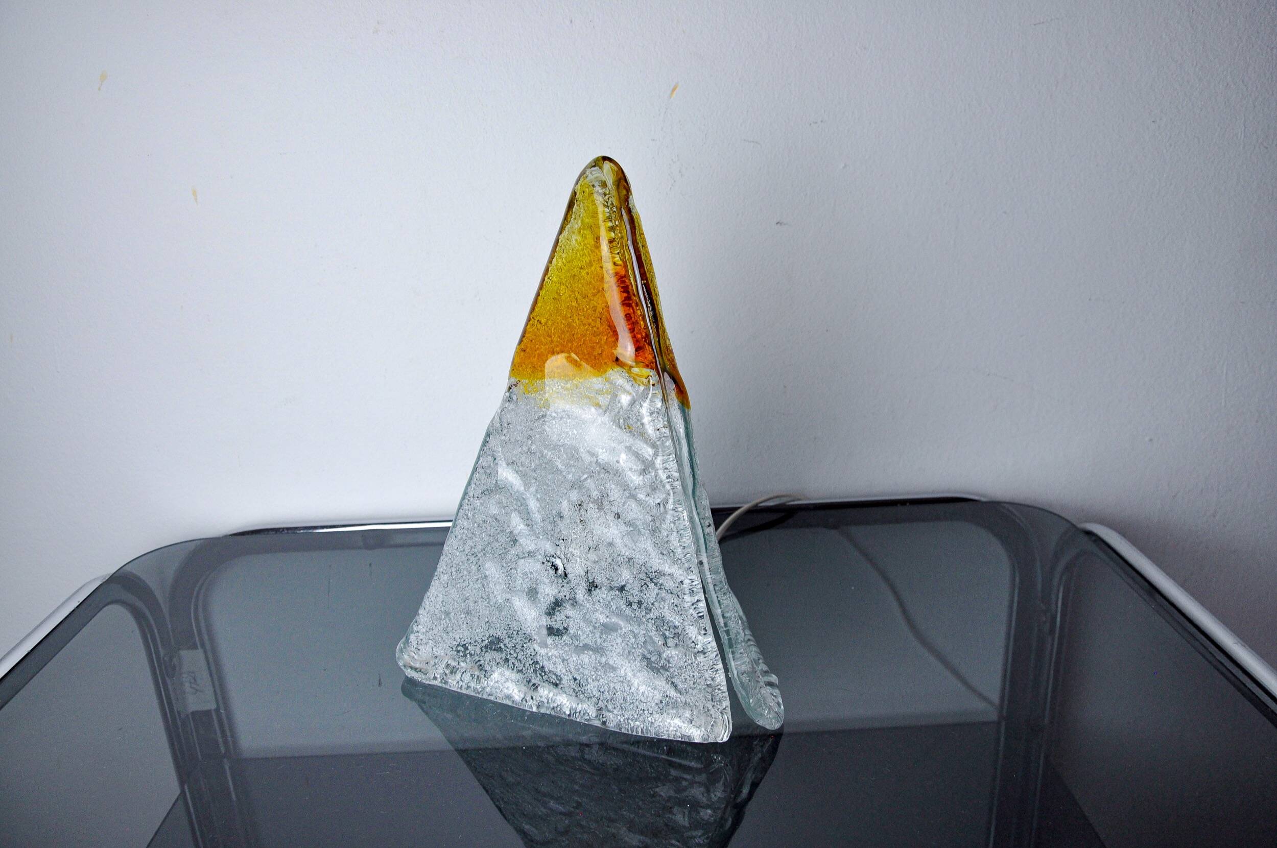 “Pyramid” lamp by Mazzega, orange frosted Murano glass, Italy, 1970