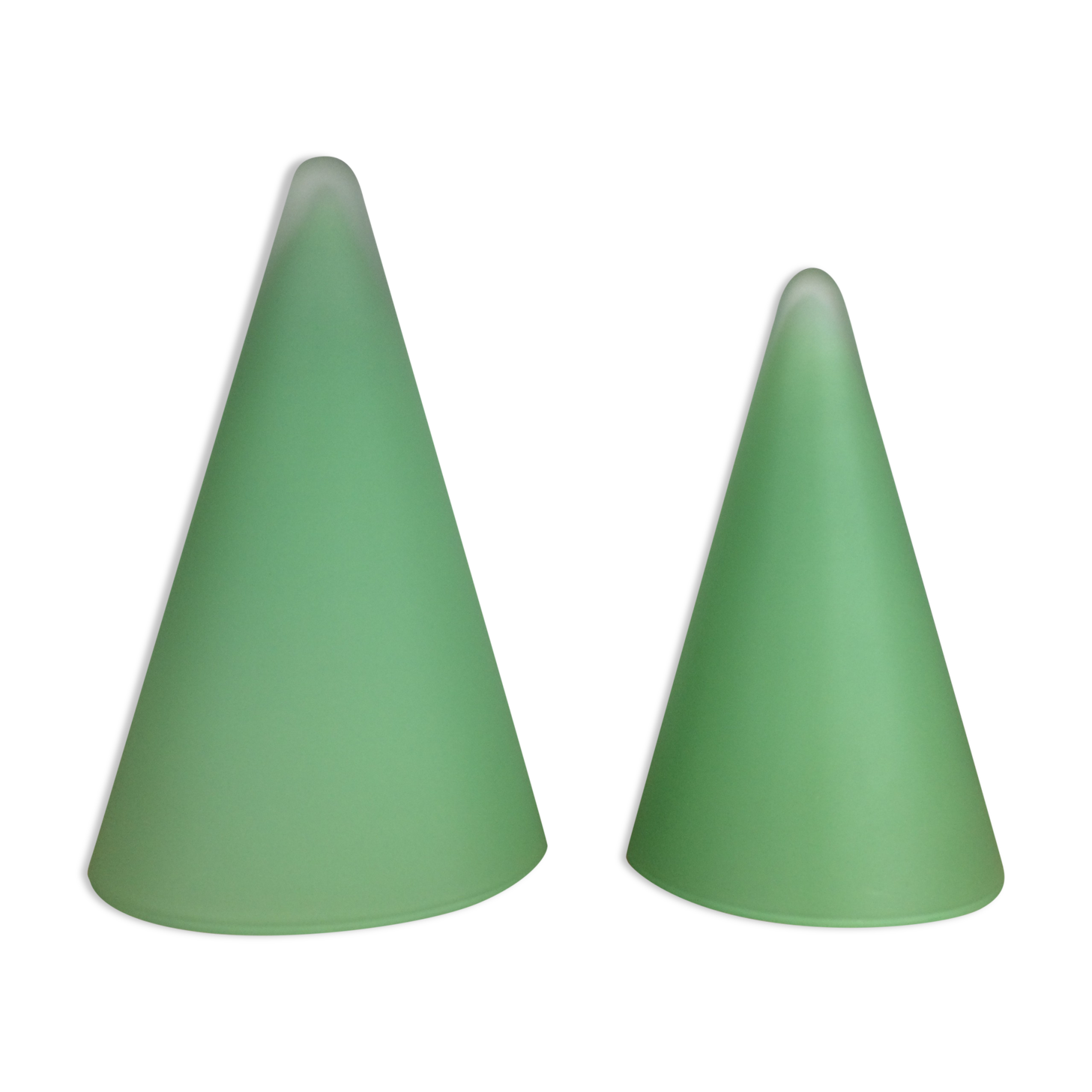 2 Teepee conical lamps by SCE in green glass